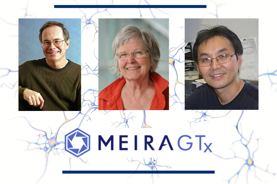 three scientists named in article with MeiraGTX logo