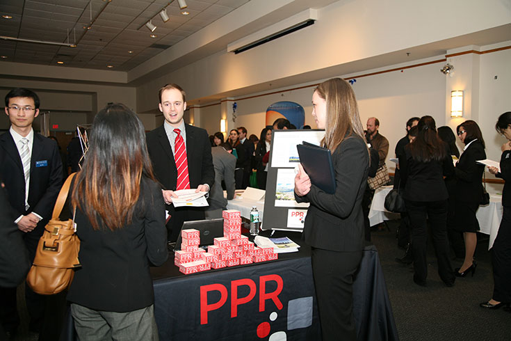 A company recruits at a HYATT career center event on campus.