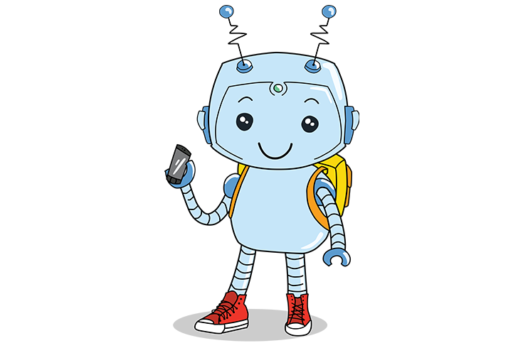 blinkie with backpack, shoes and phone