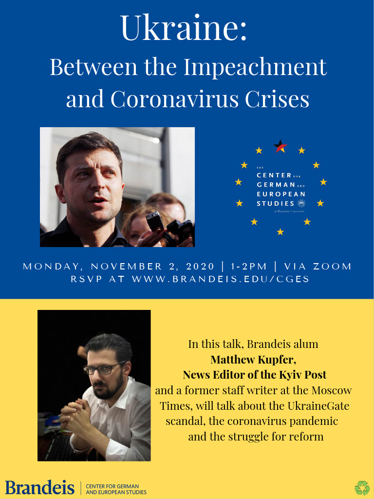 Poster showing headshots of Matt Kupfer and Volodymyr Zelensky