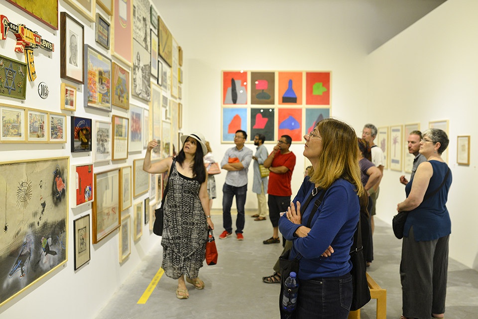 Professor Gannit Ankori speaking to Summer Institute fellows about an art exhibit