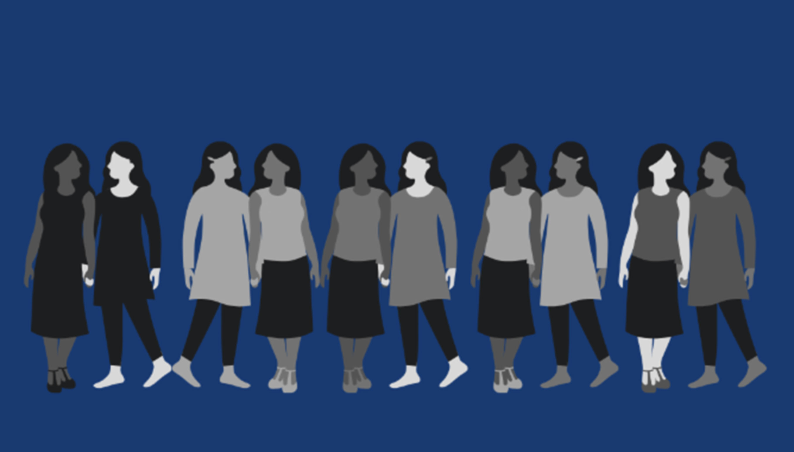 Illustration of group of women against a dark blue background
