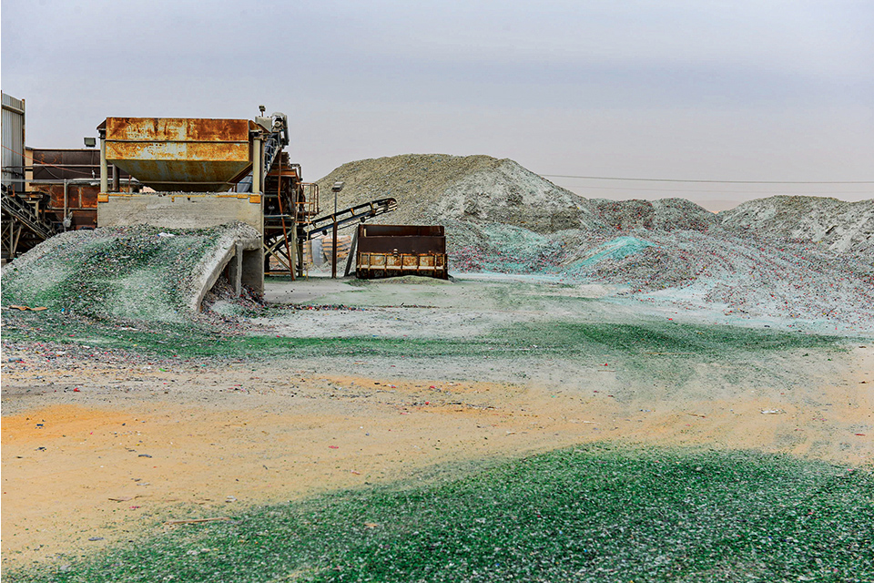 Green gravel and gravel hills in a factory scene