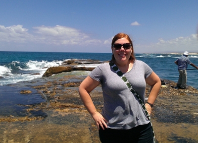 Amber Taylor at a rocky beach