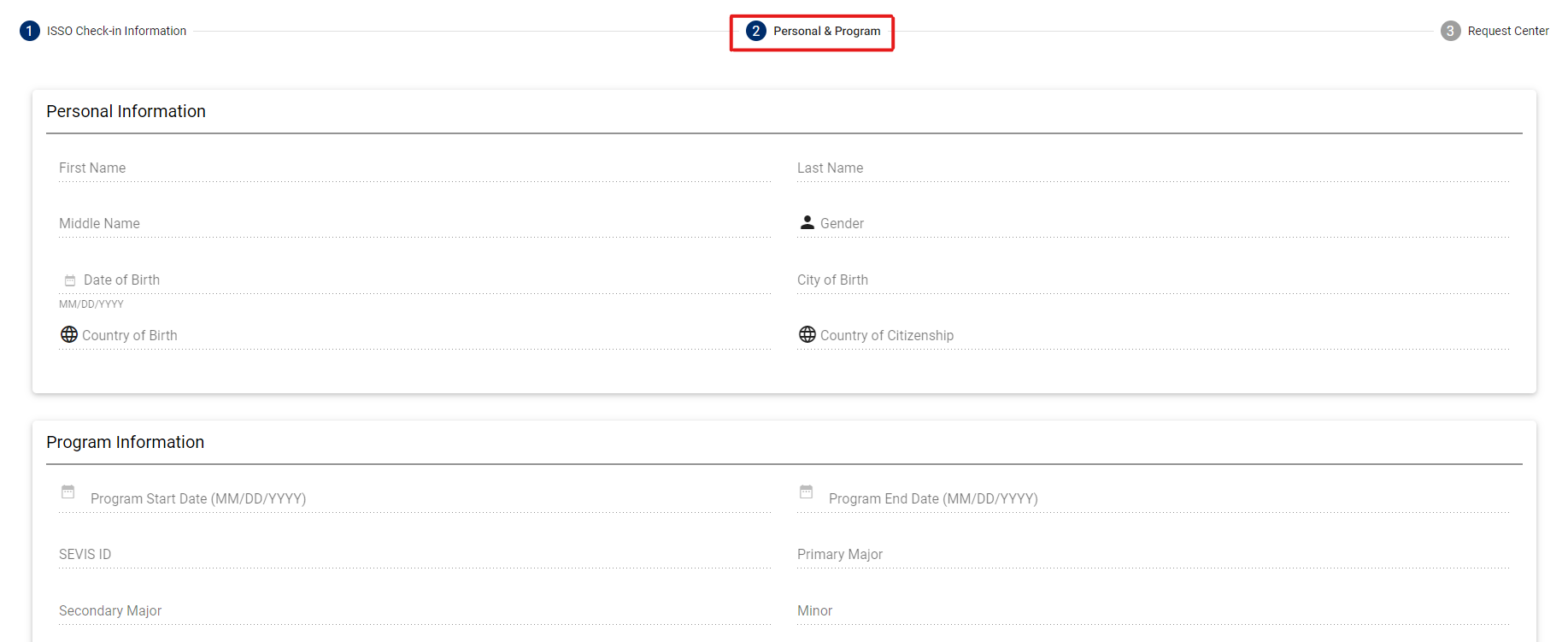 Screenshot of the Personal & Program tab of the ISSO Portal, where you can see personal and program information.