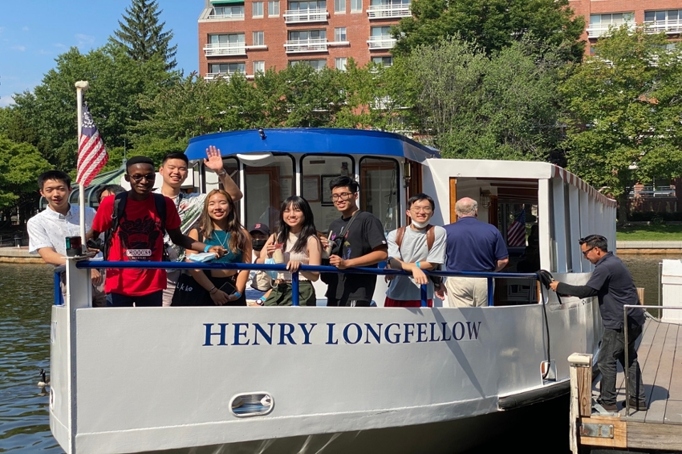 Several smiling on a boat