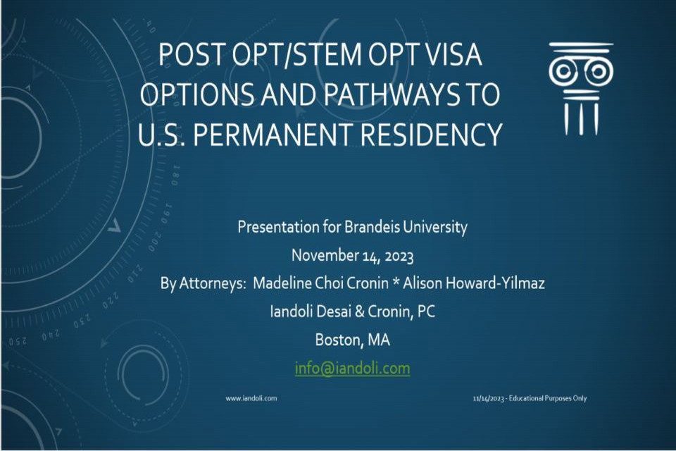 Title Slide: Post OPT/STEM OPT Visa Options and Pathways to U.S. Permanent Residency