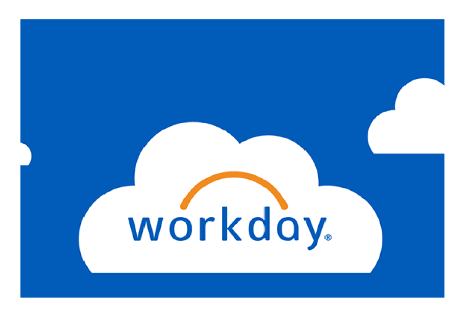 Workday logo in cartoon cloud on a blue background