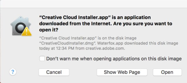 Adobe Creative Cloud Mac installer prompt