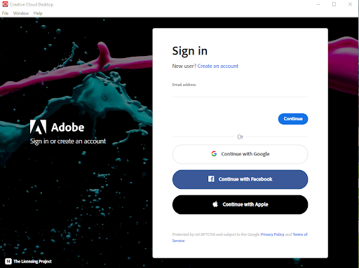 image depicts the adobe login page