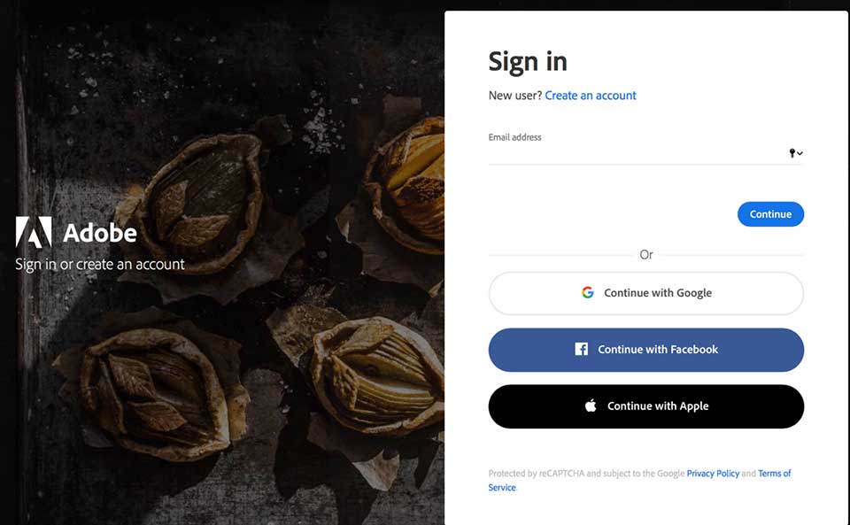 first adobe sign in screen