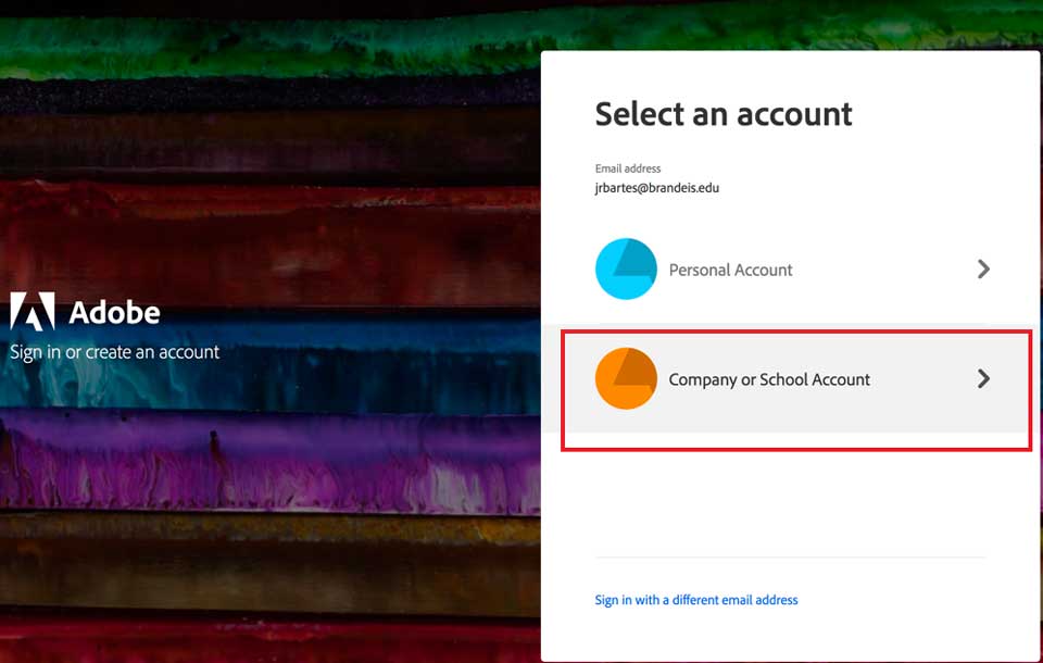 second sign in screen for adobe