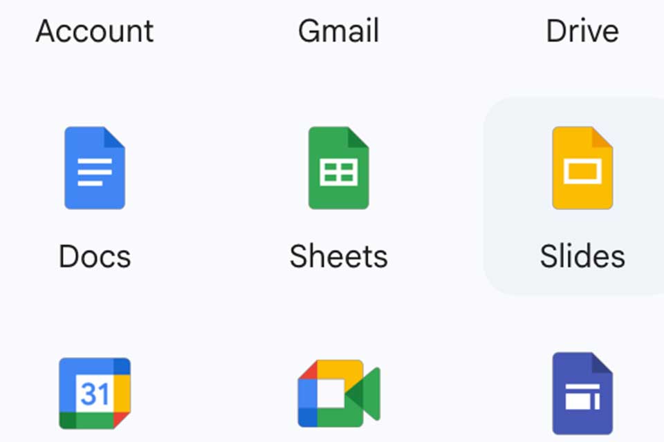 Google apps menu
