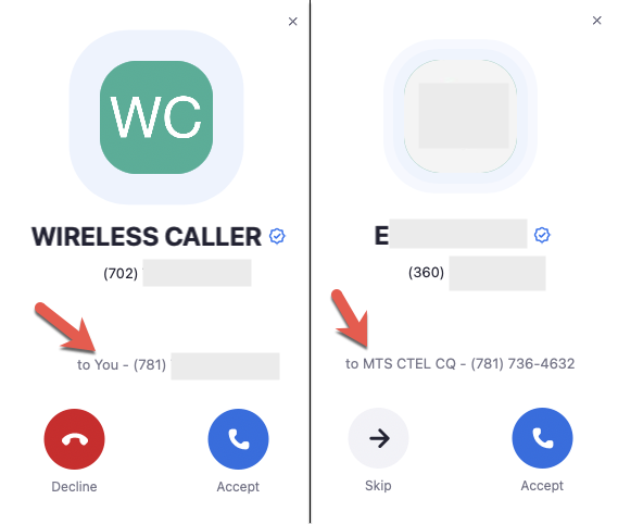two incoming call notifications  