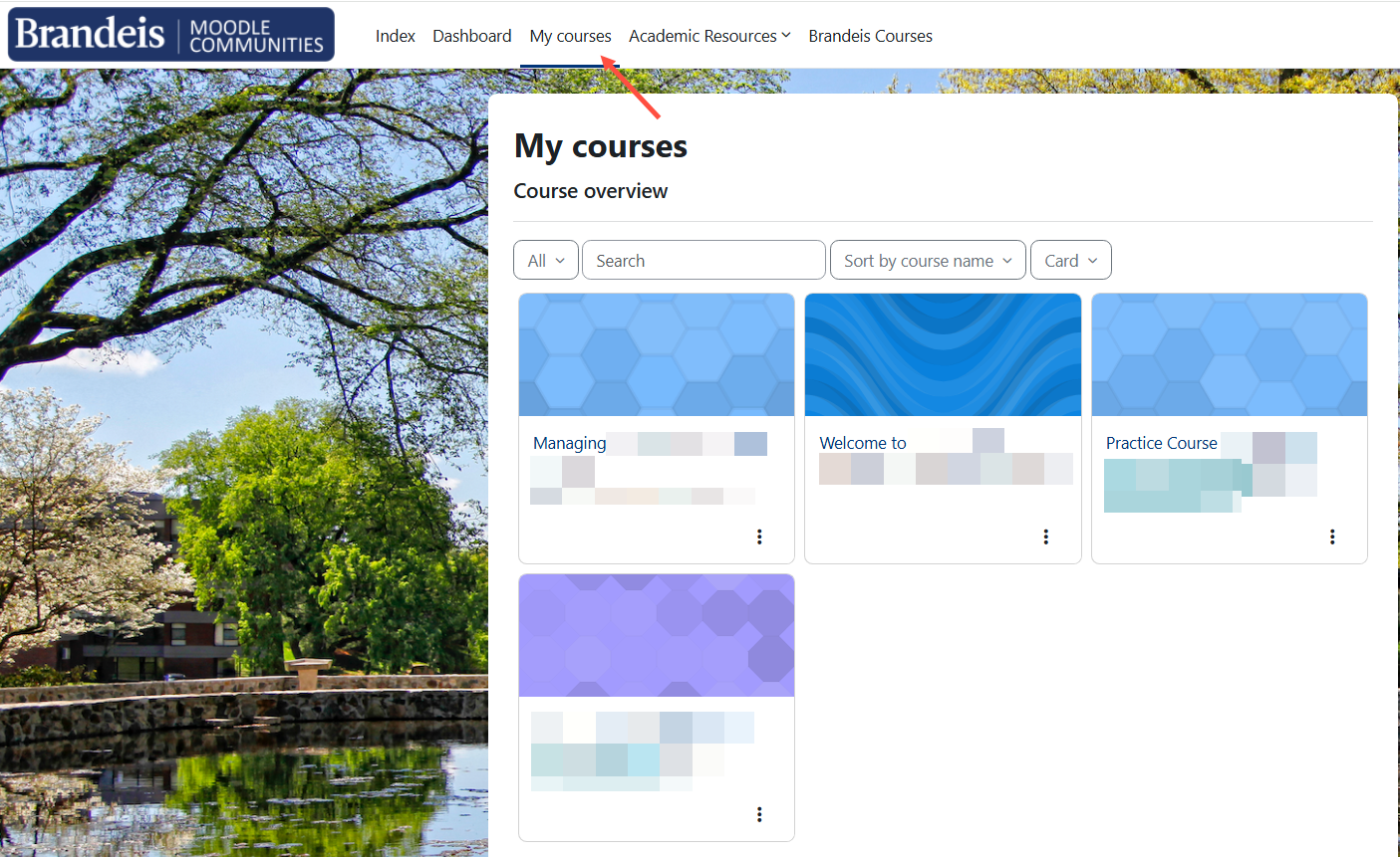 My courses page in Communities