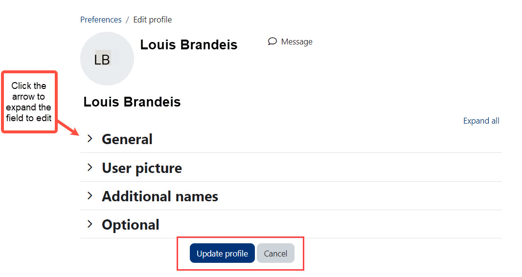 profile fields that can be updated in moodle