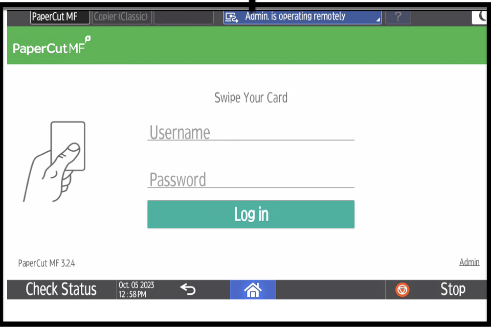 Papercut screen asking for username and password