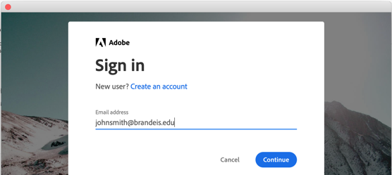 Sign in screen for Adobe