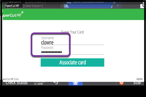 username and password fields populated