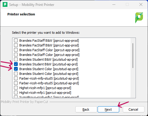 student printer list