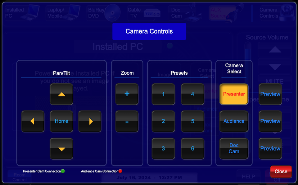 camera controls page