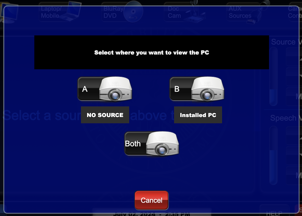 projector selection page