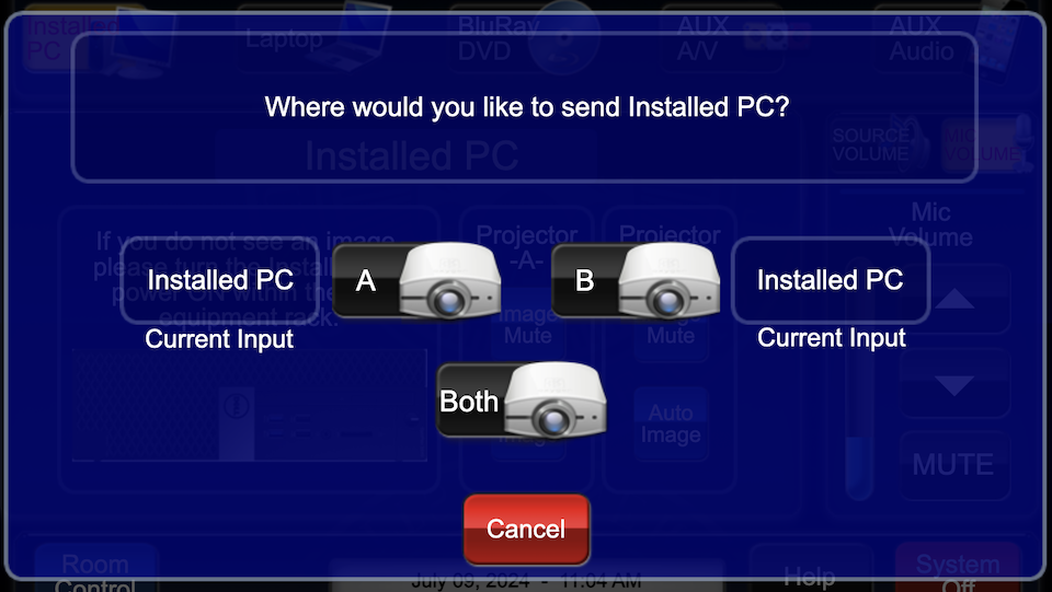 projector selection page