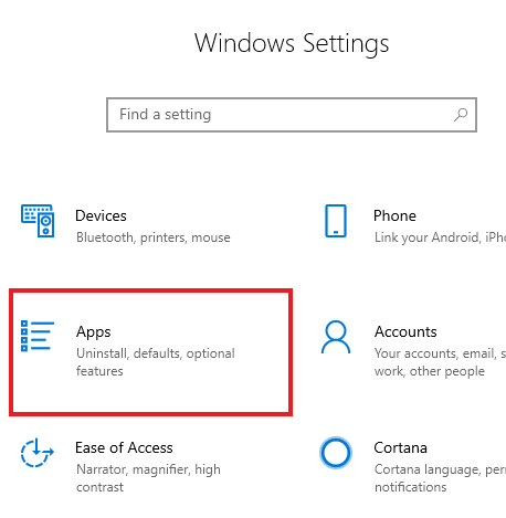 window settings displaying the apps button