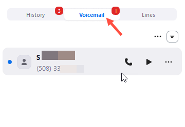 Zoom Voicemail tab with a message