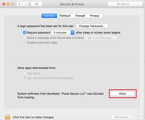 Pulse Secure for Mac allow