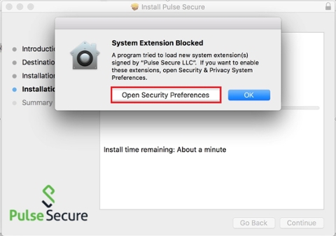 Pulse Secure for Mac open security preferences