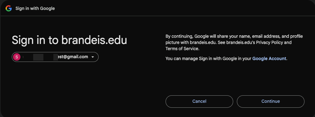 Allow Brandeis to access your account