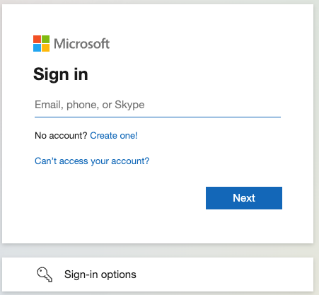 Microsoft log in page