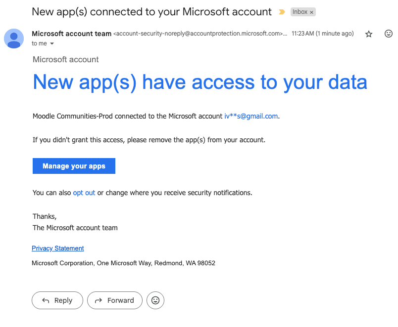 Email from microsoft confirming accounts are linked