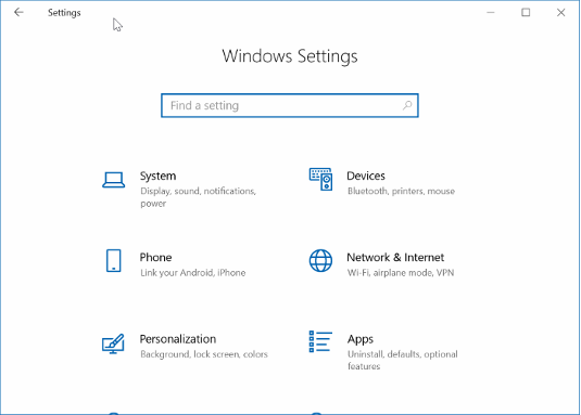 Image of Windows Settings menu