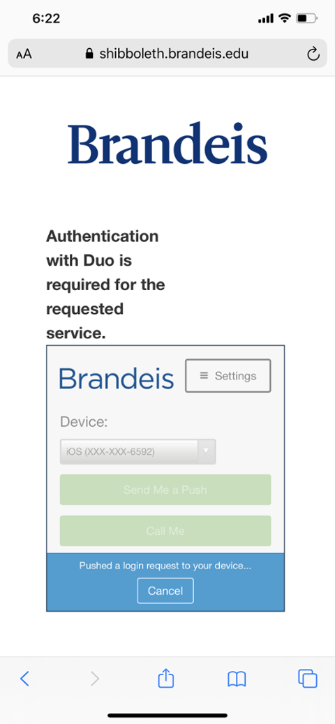 Image of Duo two factor authentication on iPhone