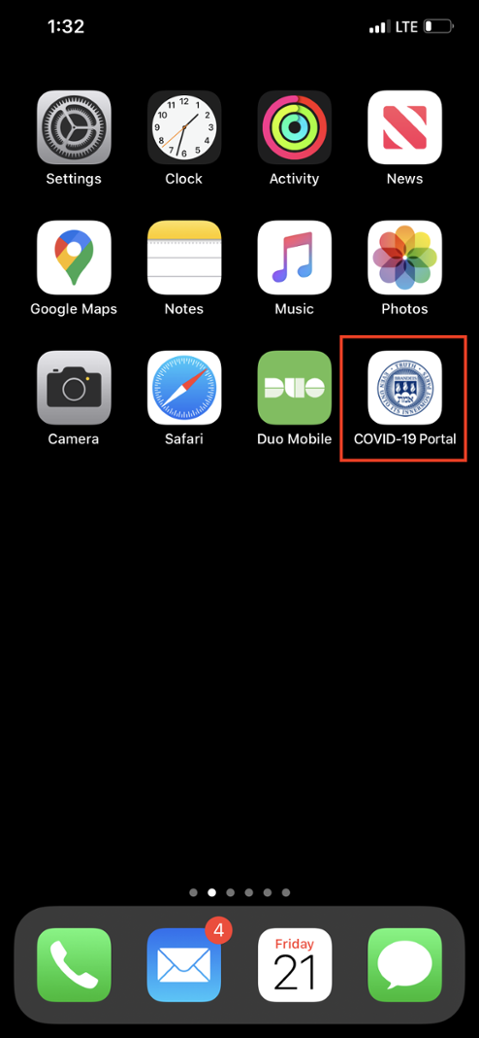 Image of iPhone homescreen with COVD-19 Portal shortcut