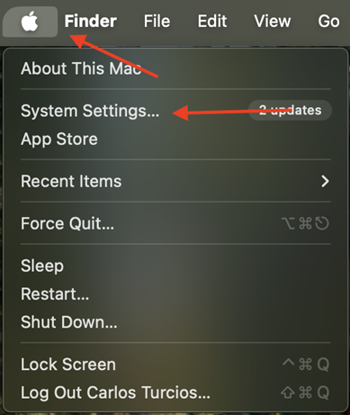 systems setting menu