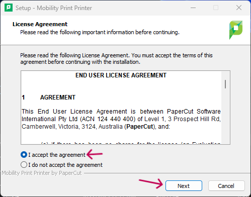 EULA screen