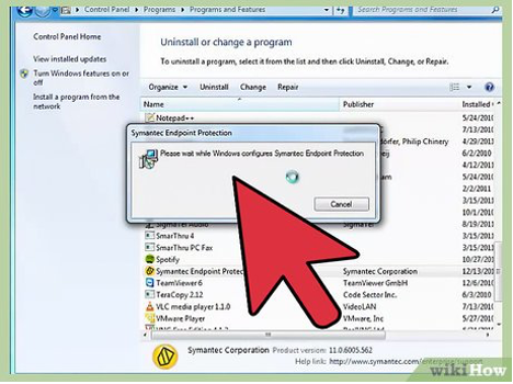 Image of Windows software list with selection of Symantec antivirus