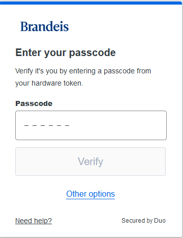 Enter your passcode from hardware token