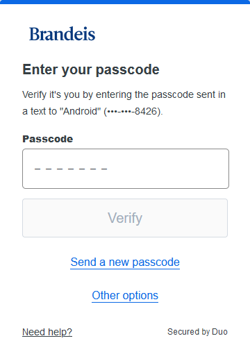 Enter passcode from text message screen