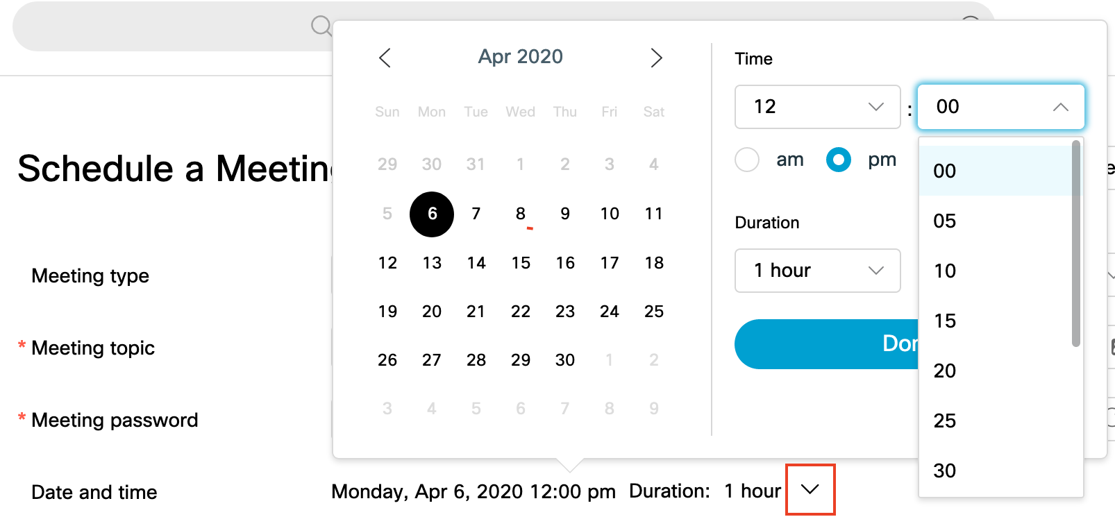 WebEx select date and time