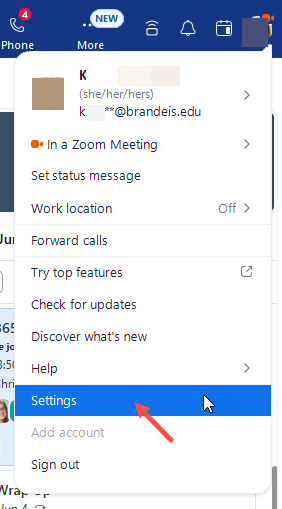 Image of a menu with settings highlighted