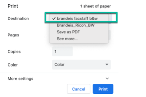 print destination menu with new queue added