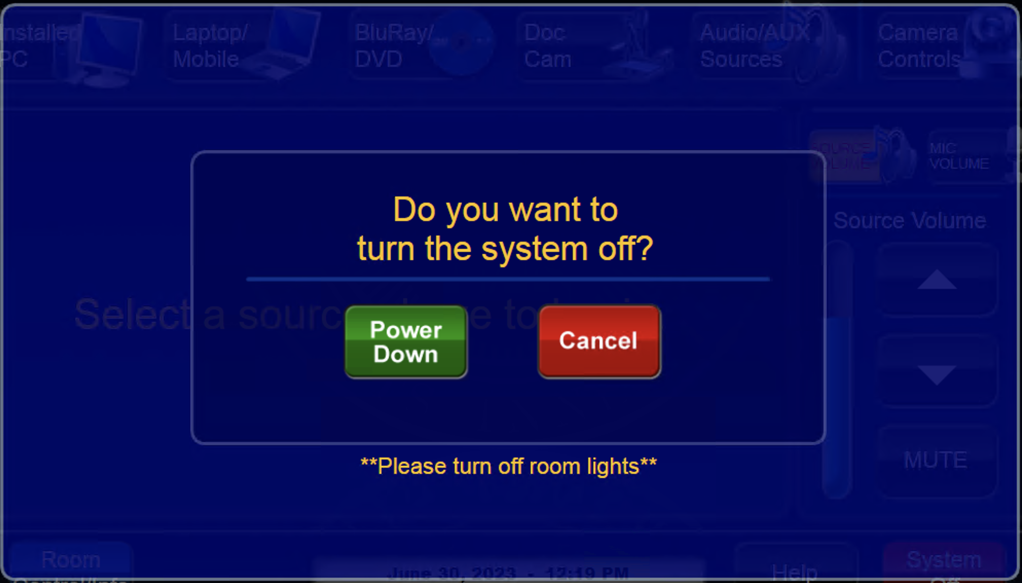 shut down system page
