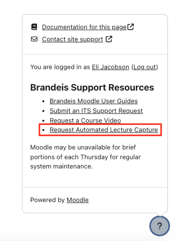 Request automated lecture capture link in Moodle