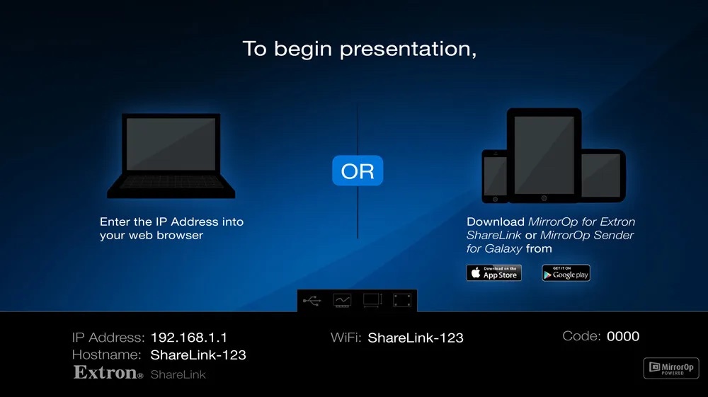 Extron Sharelink wireless sharing instructions