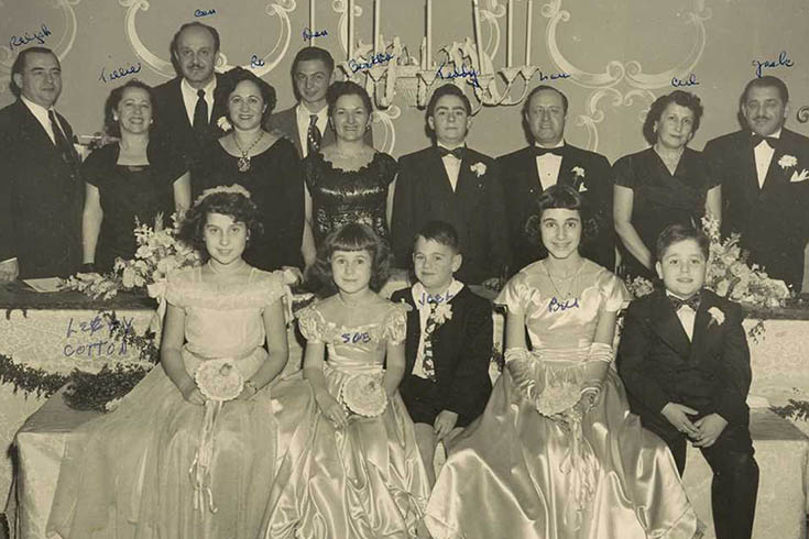 Pogrebin's extended family in 1948 at her cousin's bar mitzvah.