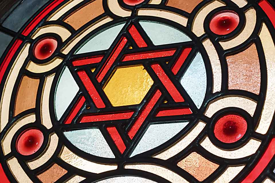 Jewish star in stained glass window